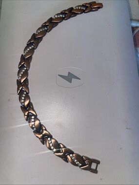 Copper-Tone Crystal Link Magnetic Healing Bracelet for Women